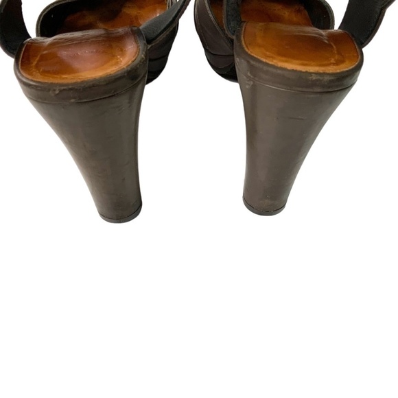 Chie MIHARA Brown Genuine Leather Closed Toe Heeled Mary Jane Sandal US Sz 8.5 - Picture 7 of 12